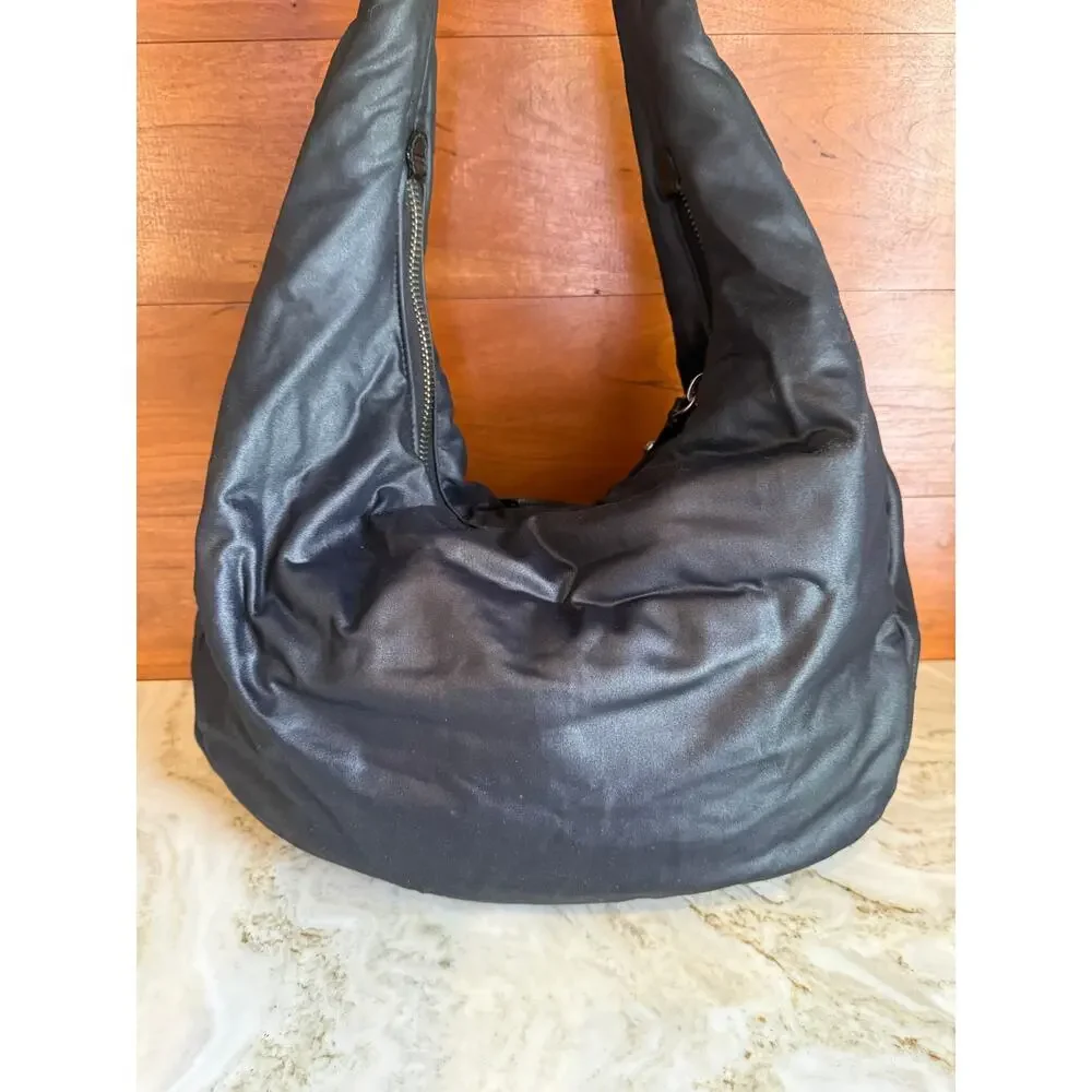TOD'S Slouchy Puffy Nylon Hobo Bag Black